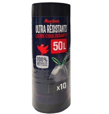 Sacs poubelle ultra-résistants liens coulissants 50 litres