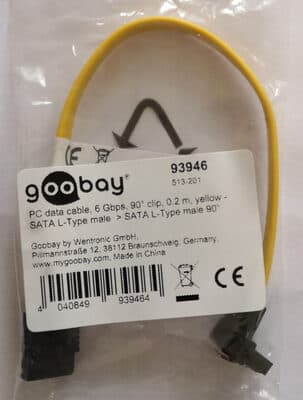 goobay SATA-Kabel, 6 Gbps, 90° L-Typ, 0,2 m, gelb