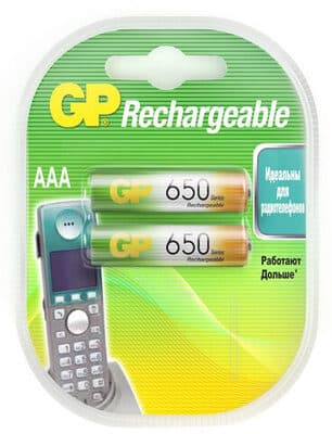 GP Rechargeable AAA Аккумуляторные батареи "Джи Пи" никель-металлогидридные 650 мАч