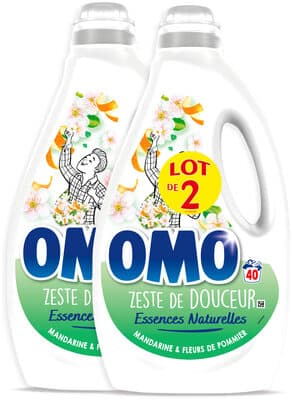 Omo Lessive Liquide Mandarine & Fleurs de Pommier Lot 2 x 2L - 80 lavages