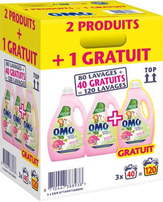 Omo Lessive Liquide Rose & Lilas Blanc x120 lavages - LOT 2+1