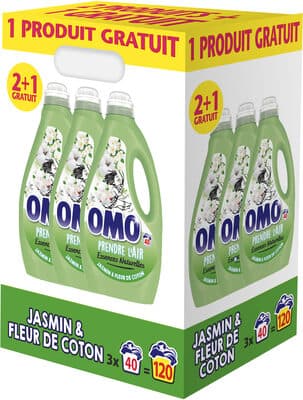 Omo Lessive Liquide Jasmin & Fleur de Coton x120 lavages - LOT 2+1