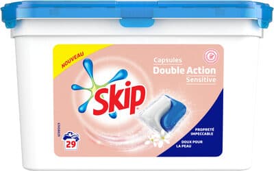 Skip Lessive Capsules Peaux Sensibles Bébés Hypoallergénique 29 Dosettes