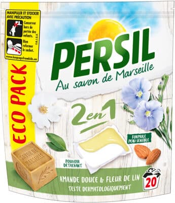 Persil Lessive Capsules 2en1 Peau Sensible Amande Douce Eco Pack 20 Dosettes