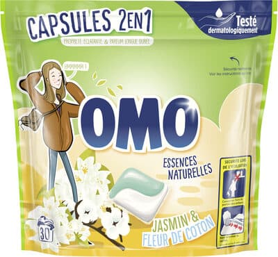 Omo Lessive Capsules 2en1 Jasmin & Fleur de Coton 30 Dosettes