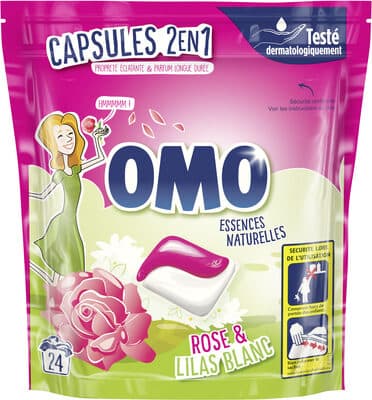 Omo Lessive Capsules 2en1 Rose & Lilas Blanc 24 Dosettes