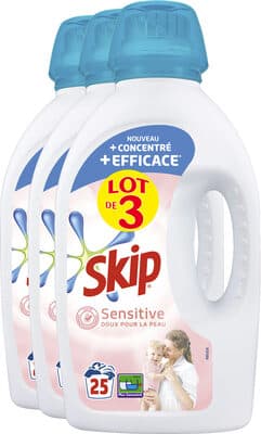 Skip Lessive Liquide Sensitive Peaux Sensibles & Bébés 3x25 Lavages