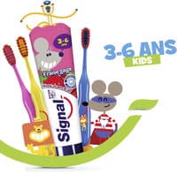 SIGNAL Kit pour Enfants 4 Dentifrices 3-6 ans Fraise Gaga et 3 Brosses à Dents Manuelles Extra Souples 2-6 ans x1
