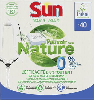 SUN Pouvoir de la Nature Tablettes Lave-Vaisselle Tout-En-1 EcoLabel 40 Lavages