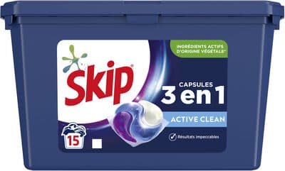 Skip Ultimate Lessive Trio Capsules Active Clean 15 Dosettes