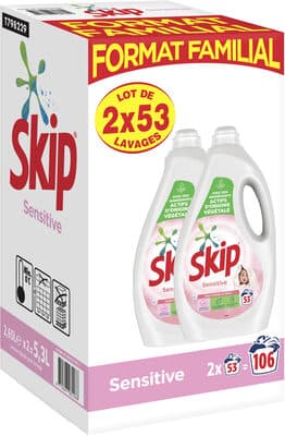 Skip Lessive Liquide Sensitive Peaux Sensibles & Bébés Lot 2x2,65l - 106 Lavages