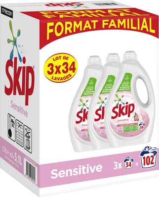 Skip Lessive Liquide Sensitive Peaux Sensibles & Bébés Lot 3x1.7l - 102 Lavages