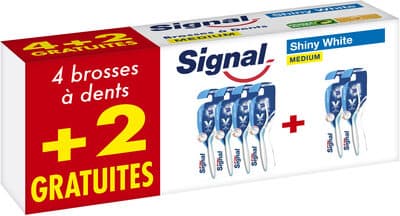 Signal Brosse à Dents Shiny White Medium Lot de 6(4+2 Gratuits)