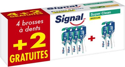 Signal Brosse à Dents Super Clean Medium Lot de 6(4+2 Gratuits)