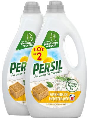 Persil Lessive Liquide Fraîcheur de Méditerranée aux extraits de Romarin Bio Lot 2x1.9L - 76 Lavages