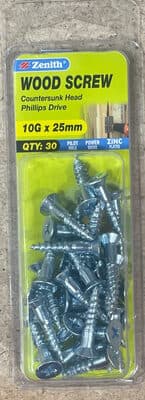 Wood Screw Counersunk Head Philips Drive 10G × 25mm
