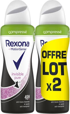 Rexona Déodorant Femme Spray Anti-Transpirant Compressé Invisible Pure 2x100ml
