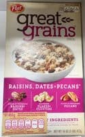 great grains raisins, dates & pecans cereal