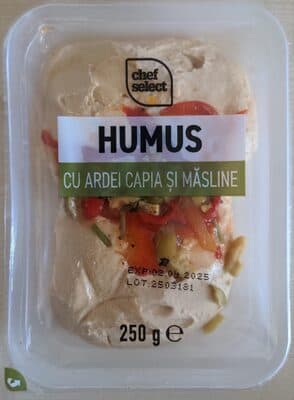 Hummus with capsicum and olives