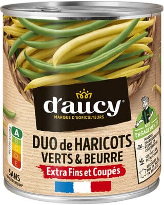 Duo haricots verts et beurre extra fins coupés d'aucy 455g
