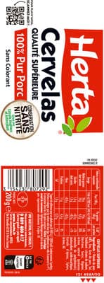 HERTA Cervelas Saucisson Pur Porc Sans nitrite 200g