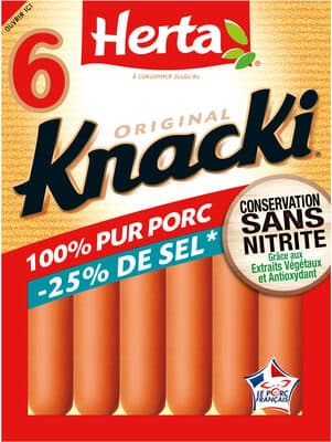 KNACKI saucisses sel réduit CSN x6 - 210g