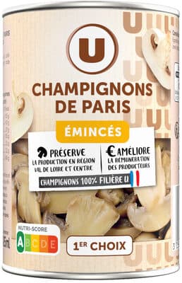 Champignons de Paris émincés au naturel - Boîte 230g