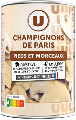 Champignons de Paris pieds et morceaux - Boîte de 230g net égoutté