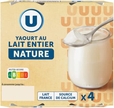 Yaourt nature au lait entier pot en verre 4x125g