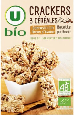 Crackers 3 céréales sarrasin lin et flocon d'avoine paquet de 65g