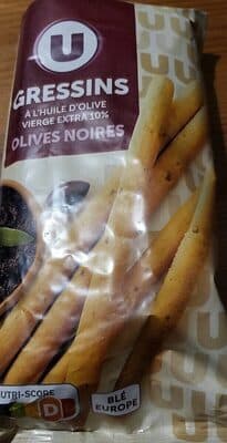 Gressins huile d'olive vierge extra et olives noires 125g
