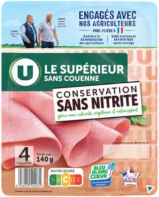 Jambon Supérieur sans couenne Conservation Sans Nitrite - x4 tranches,140g