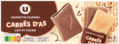 Gaufrettes carrés d'as fourrées lait et cacao, 128g