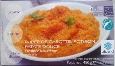 Purée de carotte, potiron, patate douce cuisinée à la crème