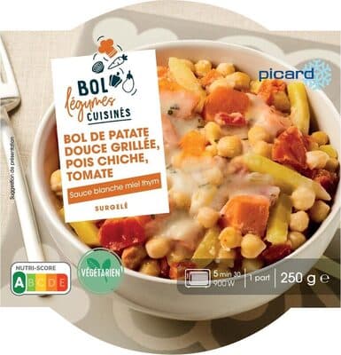 Bol de patate douce grillée, pois chiche, tomate