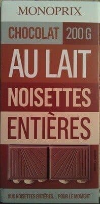 Chocolat au lait noisettes entières