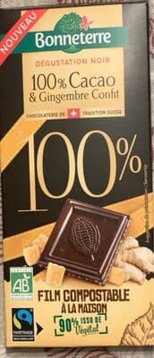 Chocolat noir de dégustation 100% Cacao & Gingembre Confit