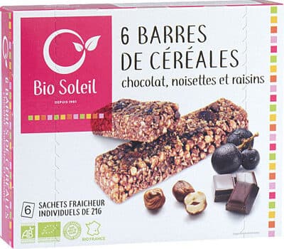 Barres de Céréales Chocolat, Noisettes et Raisins
