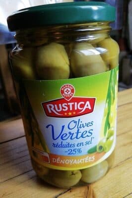 Olives vertes dénoyautés réduites en sel -25%