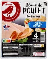 Blanc de poulet réduit en sel de 25%**** réduit de 25% par rapport à la moyenne des blancs de poulet cuits traités en salaison qualité supérieur du marché