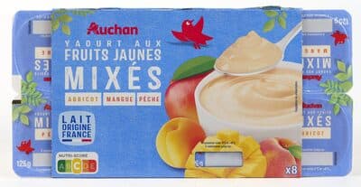 YAOURT AUX FRUITS MIXES FRUITS JAUNES Peche, abricot, mangue
