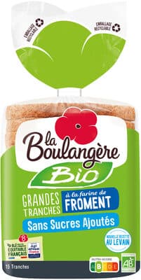 Pain de mie Bio grandes tranches à la farine de froment sans sucres ajoutés 500g