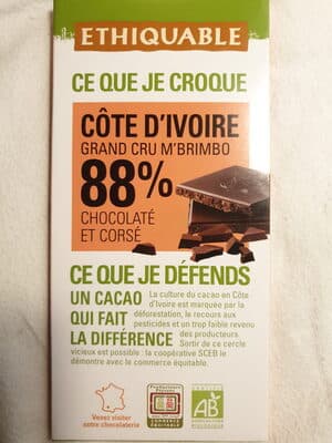 chocolat côte d\'ivoire 88%