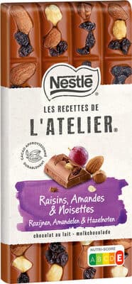 NESTLE L'ATELIER Tablette Chocolat lait raisins - 170g