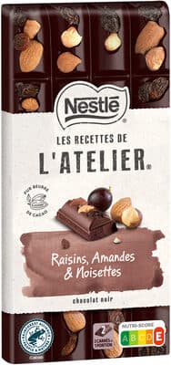 NESTLE L'ATELIER Tablette Chocolat noir raisins - 170g