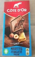 Chocolat lait noisettes feuilleté praliné