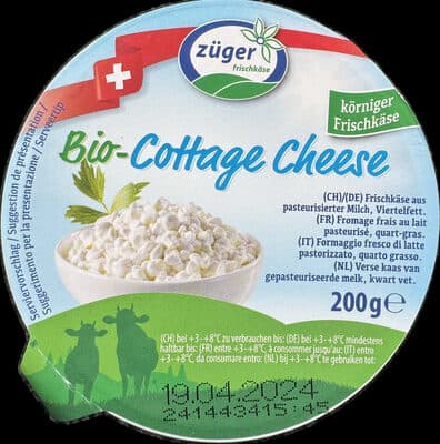 Bio-Cottage Cheese Frischkäse aus pasteurisierter Milch, Viertelfettstufe