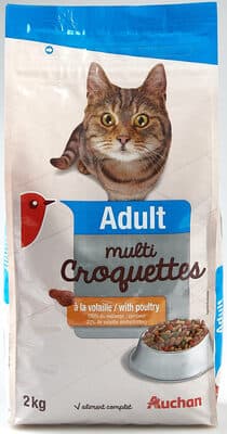 Adult Multi croquettes "à la volaille": 35% du mélange, contient 22% de volaille déshydratée