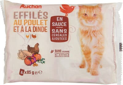 Effilés au poulet et à la dinde en sauce sans céréales ajoutées