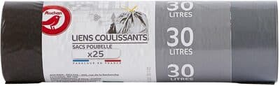 Auchan sacs poubelles avec cordon 30l 25pcs